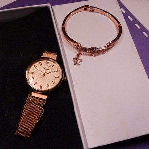 Disu copper tone ladies watch and charm bracelet pair